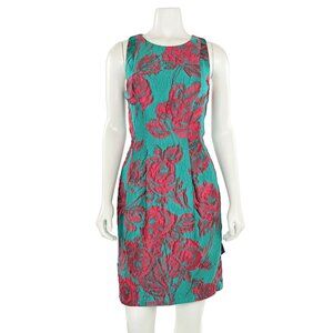 Kay Unger Textured Floral Sheath Dress in Teal/Pink sz 6